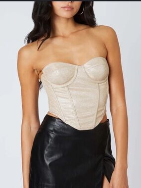 Cotton Candy NWT Sparkle Shimmer Corset Top in Champagne